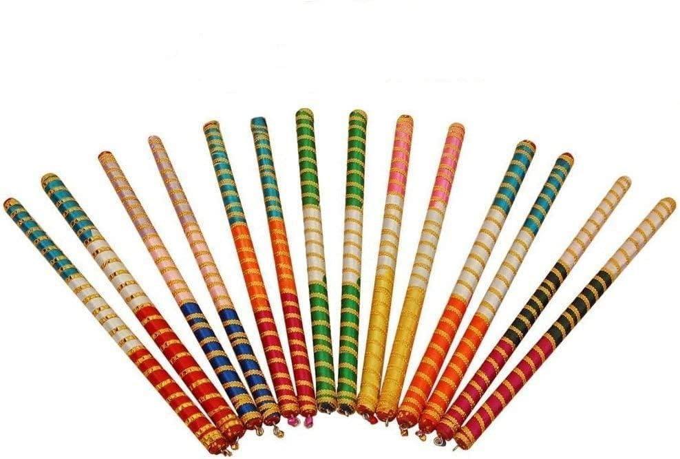Craftsofindia Colorful Decorated Wooden Dandiya Stick 4pcs (2 Pairs) Dandia Stick For Navratri Dandiya Garba Dance