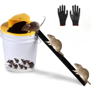 Humane Mouse Trap Bucket Flip Lid - Auto Reset, Multi Catch Lid for 5 Gallon Buckets - Indoor/Outdoor Rat & Mouse Traps, Reusable, No Glue/Chemicals, Mouse Traps Indoor for Home (Includes Gloves)