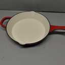 Crock-Pot 10 Inch Enameled Cast Iron Skillet with Handles - Ideal for Searing, Roasting, Frying - Even Heat Distribution, Pour Spouts - Oven-Safe & Stovetop Safe (Red)