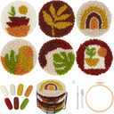 Temlum Punch Needle Coasters Kit, Punch Needle Embroidery Kit for Beginners and Adults Including Patterns, Tools, Yarns, Hoop, Instruction, Coaster Holder Coaster Art Craft Supplies (Plants)