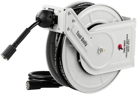 Tool Daily Retractable Pressure Washer Hose Reel 60 FT x 1/4”, Heavy Duty Power Washer Hose Reel 3600 PSI, Auto-Rewinding, Wall/Floor Mounted