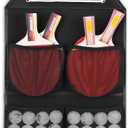 VISEMAN Ping Pong Storage Rack, Table Tennis Racket Holder Wall Mount Organizer for 4 Paddles and Balls (Short Black)