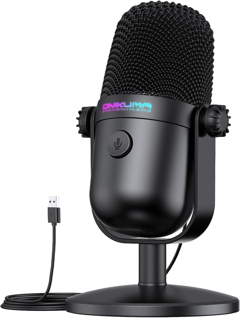 Gaming Microphone with Noise Cancellation & Mute Button, USB Condenser Mic for Streaming/Recording, UltraCompact Design, Compatible with PC/Mac/PS4/PS5, Podcast/YouTube/Twitch/Discord (Black)
