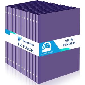 Fulmoon 12 Pcs Economy View 3 Ring Plastic Binder 12.2 x 9.8 Inch Plastic Round Ring Binders with Pockets Notebinder for Meetings for Home, Office, School(Purple, 1/2 Inch)