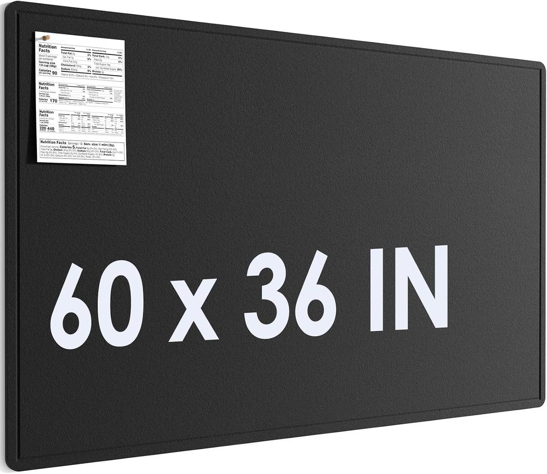 MaxGear Extra Large Bulletin Board 60" x 36", Foldable Felt Board Vision Board Supplies, Cork Board for Office, Home, School, Small Pin Boards for Walls Decorative Display Board Black