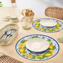 50 Pack Lemon Paper Placemats Disposable 50 Pack 13.7 Inch Cyan Blue Tiles Lemon Fruit Round Place Mats Summer Table Mats for Kitchen Dining Party Decoration