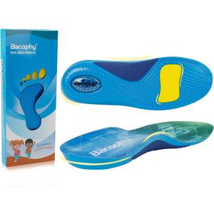 Kids Arch Support Insoles - Plantar Fasciitis Orthotic Inserts for Children with Arch Pain, Flat Feet, Foot Pronation- Shock Absorption - Ideal for Active Child (10.5-13 Toddler (19cm), Light Blue)