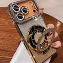 Magnetic Stand Glitter Case for iPhone 17 Pro Max, [Comatible with Magsafe], Luxury Cute Sparkly Bling Diamond Camera Lens Protector 2in1 Women Girls Soft Phone Cover Case for iPhone 17 Pro Max,Gold