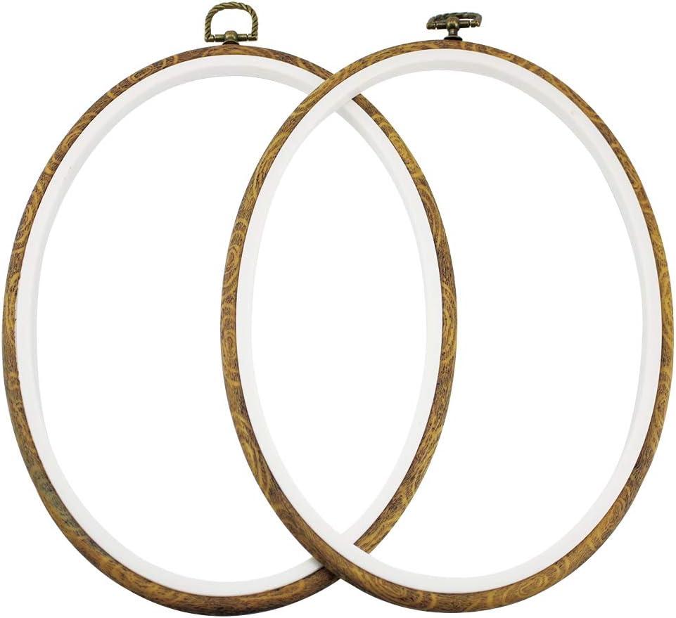 guofa 11'' Oval Embroidery Hoop for Cross Stitch, 2PCS Imitated Wood Pastic Hoops for Arts Hanging Decoration