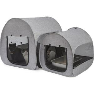 LUCKITTY Portable Cat Playpen, Delivery Room, Enclosure, Postoperative Recovery, House Design for Better Standing, Foldable Pet Tent for Indoor and Outdoor Use, Cat Houses & Condos Dark Gray