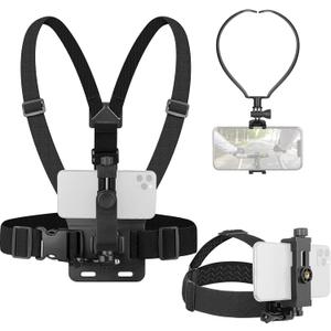 ChromLives 3 in 1 Hands Free Phone Holder - Neck, Head, Chest Mount Set for iPhone, GoPro Hero & More