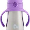 Munchkin Cool Cat Sippy Cup with Straw for Toddlers, Stainless Steel Straw Cup, 8 Ounce, Purple