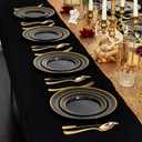 100Pcs Black Plastic Dessert Plates, Disposable Salad Plate with Gold Rim, Premium Hard Fancy Small Plates, Heavy Duty Plastic Cakes Plates for Party, Wedding and Birthday