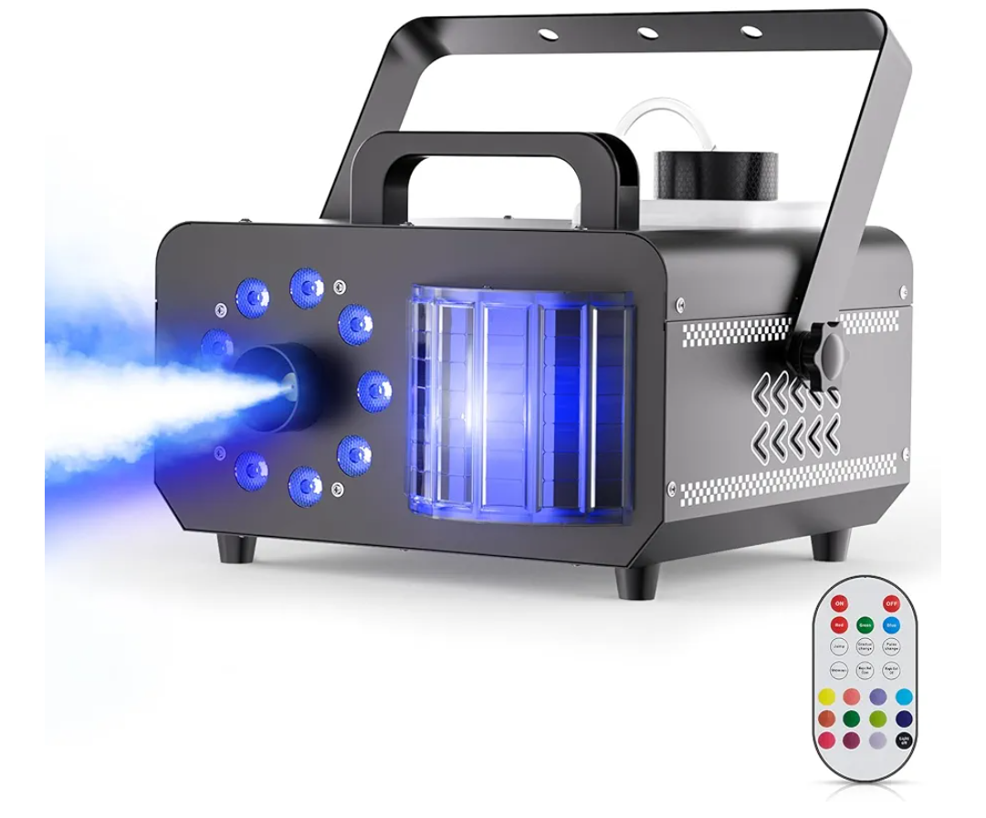 1200W 3 in 1 Fog Machine,9 RGB with Lights,Magic Ball Strobe Effect Lights Led 14 Color Fog Smoke Machine Dj Party Wireless Control,3000CFM,1L Fuel Tank for Halloween Christmas Wedding Outdoor
