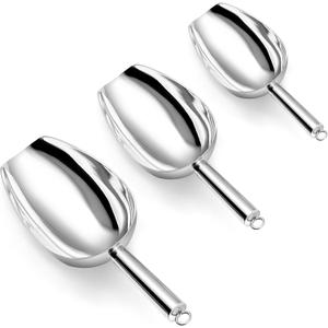 P&P CHEF Canister Scoop Set of 3, Ice Candy Scoop, Stainless Steel Multipurpose Food Scooper for Buffet Jar Freezer, Mirror Finish & Dishwasher Safe, Silver, 8+12+24 Oz