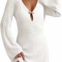 Dokotoo Beach Cover Ups for Women Sexy Deep V Neck Crochet Swimsuit Knit Hollow Out Cover Up Dress Summer Vacation, Medium