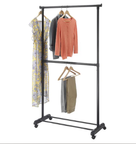 Whitmor 6898-10159 18.5 x 37.25 x 70.25 in. Adjustable 2-Rod Garment Rack44; Black