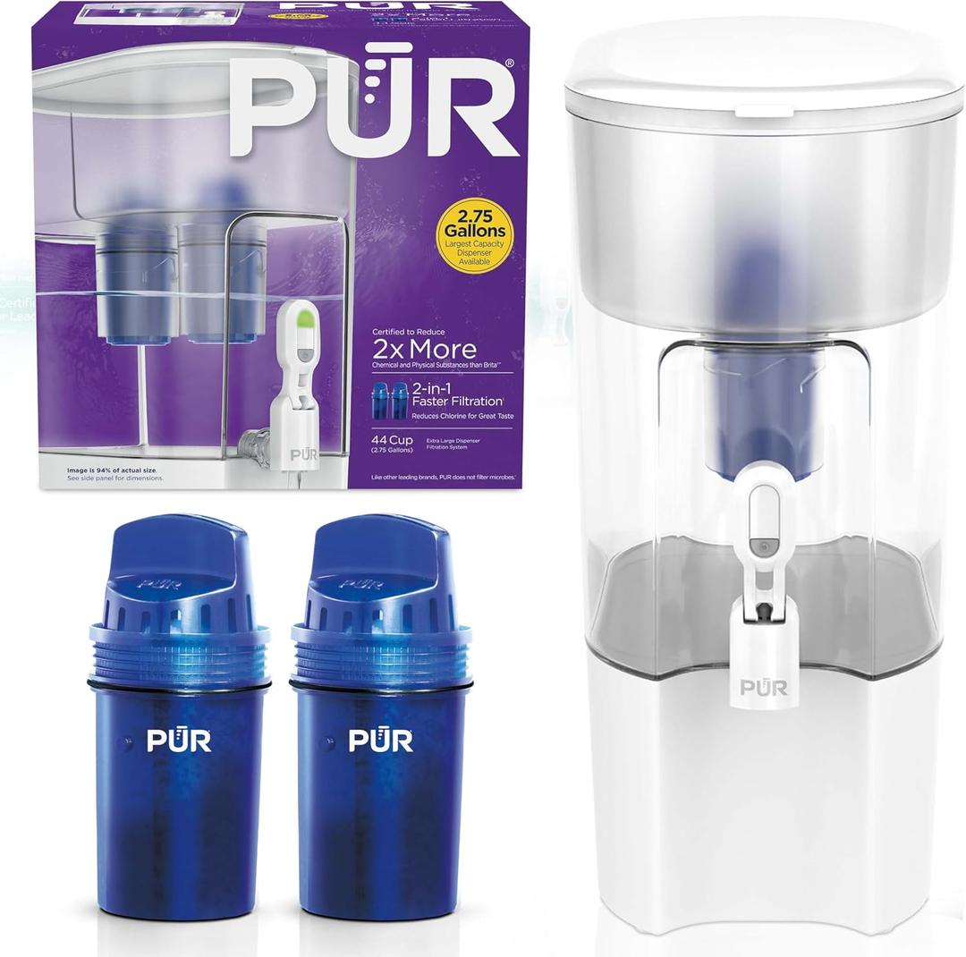 PUR XL 44-Cup Water Filter Dispenser with 2 Genuine PUR Filters, 44-Cup Capacity, 2-in-1 Powerful, Faster Filtration, Dishwasher Safe, (PDI4000Z)