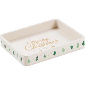 Desk Organizer Tray, PU Leather Valet Tray Nightstand Organizer Cologne Perfume Trays for Men Women, Decorative Vanity Trays Key Bowl Trinket Dish (Christmas Tree Pattern, 10" x 8" x 1.6") (9.5" x 6" x 2.2")