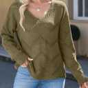 EVALESS Women's Crochet Sweater Top Hollow Out Long Sleeve Pullover Tops Fall Outfits Fashion 2025 (Green, XXL)