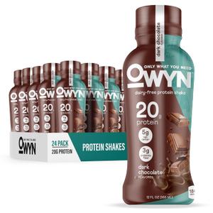 OWYN Only What You Need Plant Based Protein Shake, Dark Chocolate, 20g Vegan Protein from Organic Pumpkin seed, Flax, Pea Blend, Omega-3, Prebiotic supplements, Gluten and Soy-Free, (12 Pack) Best By 12/17/2026
