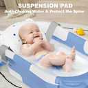 MoreFeel Collapsible Baby Bathtub for Newborn with Thermometer & 1 Hooded Towel & 1 Soft Floating Cushion,Portable Travel Bathtub with Drain Hole, Durable Foldable Baby Tubs for Infants to Toddler