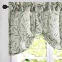 VOGOL Decorative Tie Up Curtains for Girls Room, Lovely Leaf Print Small Window Curtain Valance Top Pocket 18 Inch Long, One Panel, Green Leaves, Tie52x18