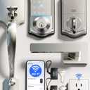 Veise VE017G-H Wi-Fi Smart Fingerprint Front Door Lock Set, Remote App Control, Keyless Entry Deadbolt with Handle, Backlit Keypad, IP55 Weatherproof, Auto Lock, Easy to Install, Satin Nickel