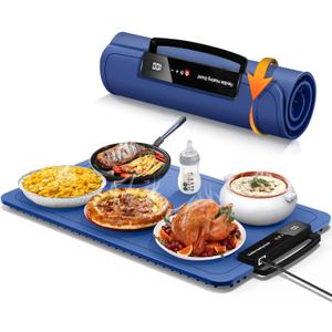 Food Warming Mat for Electric Tray: 24H Full Surface Heat Warmer with 7 Temp Setting Portable - Silicone Heating Buffets Party and Daily Use (Blue)