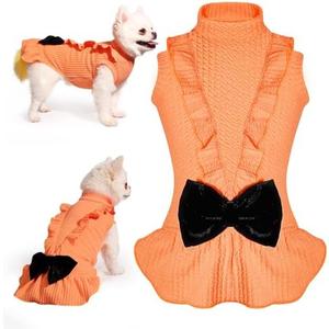 Topkins Dog Birthday Dresses, Dog Princess Dress, Turtleneck Puppy Skirt with Velvet Bowknot for Dogs Girl (Orange, L)