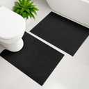 YIHOUSE Black Bathroom Rug Sets 2 Piece, Bathroom Mat Quick Dry, Thin Bath Rug Set,Absorbent Bath Mat for Bath Room Non Slip Washable for Toilet and Floor(17.5"x24"U+17"x24")