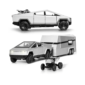 Cyber Trucks Toy with RV Motorcycle for Boys Girls Women Men Adult Diecast Metal Cybertruck Model Pickup Truck 1/32 Toy Cars Race with Sound and Light Gift Age for 3 Year and Up