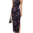 VFSHOW Womens Floral Strapless Wedding Guest Cocktail Bodycon Maxi Dress (Black)