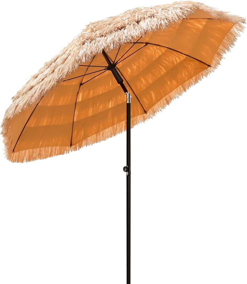 6/6.5/7.5/8ft Tiki Umbrellas for Outside, UV Protect Thatch Umbrella with Tilt Design, Thatch Patio Umbrella for Outdoor Tiki Bar, Tropical Palapa Tiki Hut Hawaiian Hula Beach Umbrella