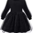 Little Bitty Girls Long Sleeve A-Line Tulle Princess Dress, Midi Length Casual Party Ribbed Knit Top Tulle Skirt 7 Years