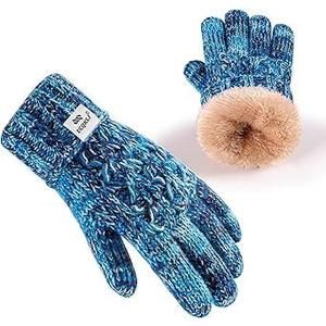 Kids Toddler Winter Warm Fleece Lined Gloves for Girls Boys, Thick Thermal Cute Knit Gloves for Cold Weather (Blue)