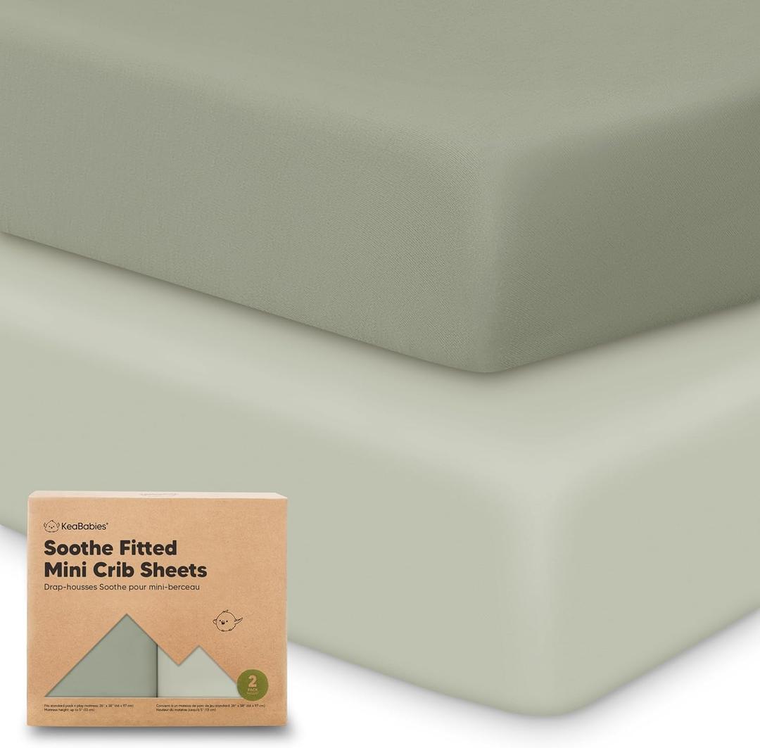 2-Pack Mini Crib Sheets Fitted - 38x26 Pack N Play Sheets for Pack and Play Mattress, Organic Cotton, Soft & Breathable Playard Bedding, Neutral Mini Toddler Bed Cover for Boys, Girls (Lichen) 2-Pack Mini Crib Sheets Fitted - 38x26 Pack N Play Sheets for Pack and Play Mattress, Organic Cotton, Soft & Breathable Playard Bedding, Neutral Mini Toddler Bed Cover for Boys, Girls (Lichen)