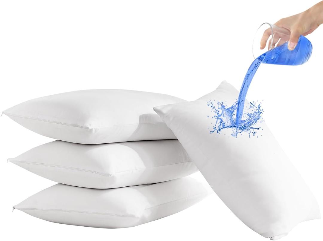 4 Pack Waterproof Pillow Protectors with Zipper Queen Size Zippered Pillow Case Protectors Hypoallergenic Bed Pillow Covers Encasement Smooth Downproof Feather Proof Machine Washable