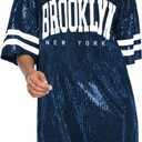 Jigfar Women's Sparkly Sequin Short Sleeve T-Shirt Dress Casual Loose Cute Tunic Blouse, M, Blue