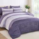 Drucon Purple Comforter Set Queen Size 7 Piece Bed in a Bag, Boho Striped Bedding Set, Soft Microfiber Comforter and Sheet Set for All Season (Queen, 90"x90")