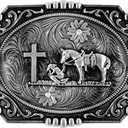 Moranse Religion Cross Cowboy Kneeling Prayer And Horse Design Belt Buckles (Square Silver)
