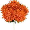 Hollyone Orange Artificial Mums for Outdoors Fall Fake Mums Bush 5 Heads Silk Chrysanthemum Flowers Bouquets Autumn Faux Spider Mum Flower Large Floral Arrangements Fall Decorations for Home