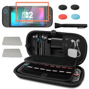 Reddening Switch 2 Carrying Case Compatible with Nintendo Switch 2, Protective Hard Shell Travel Case with 2 Screen Protector, 4 Thumb Caps, 2 Cleaning Cloths, 1 Cleaning Brush