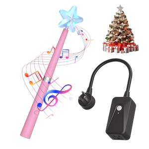 Magic Christmas Light Wand Wireless Magic Remote Wand Switch Kit with Music Surpised for Kids Remote Control Outlet Switch for Christmas Tree Lights Decor String Lights Indoor/Outdoor, Pink