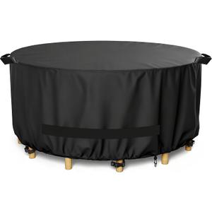 LBTING Round Patio Furniture Cover, Outdoor Table Chair Set Covers 62Dia x 28H Inches, 420D Waterproof Windproof Dust-proof UV-Resistant Furniture Cover