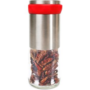 Chili Pepper Mill Grinder, Manual Spice Grinding Mills with Handle for Hot Cumin, Sea Salt or Pepper, Professional Chef Refillable Glass Body, Small 3Oz Capacity, Stainless Steel Blades
