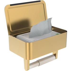 Toilet Paper Holder with Shelf, Wipes Holder for Bathroom, Flushable Wipes Dispenser, Stainless Steel Toilet Paper Roll Holder with Storage for Wet Wipes Wall Mounted (Gold, Regular Roll