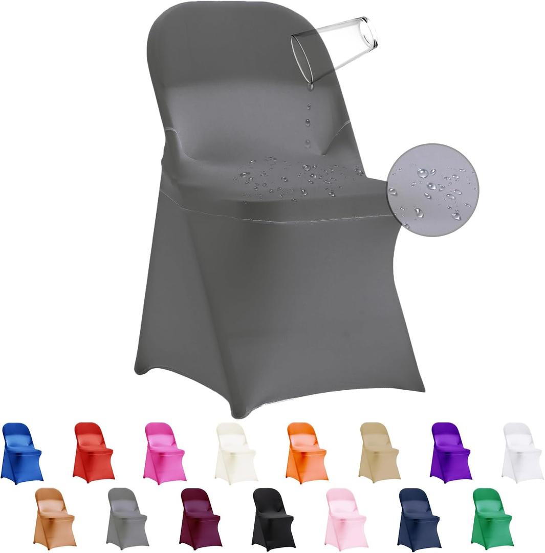 12 PCS Waterproof Stretch Spandex Folding Chair Covers, Dining Room Chair Slipcovers Protector for Wedding, Banquet, Party, Holidays, Celebration and DecorationGrey