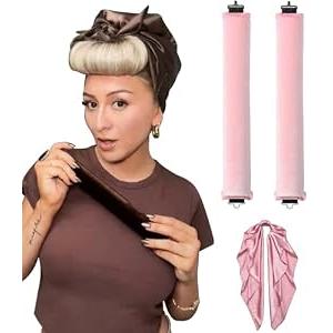 Velvet Heatless Curling Set No Heat Hair Curlers Overnight Curls Blowout Rods Soft Large Foam Hair Rollers to Sleep in for Long Hair Heatless Curling Rod Headband Jumbo Flexi Rods Curler - 3PC Pink