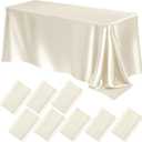 Lounsweer 8 Packs Satin Tablecloth 102 x 58 Inches Rectangle Table Cover Silk Smooth Fabric Party Table Cloth for Rectangle Parties, Holiday Dinner Wedding Banquet Decoration(Ivory)
